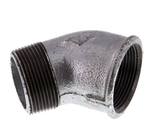 45° screw-in angle Rp 1-1/2"(IG)-R 1-1/2"(AG), galvanized malleable cast iron