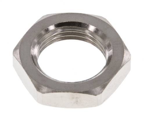 Hexagonal lock nut M 12x1, nickel-plated brass