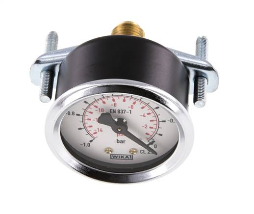 Built-in pressure gauge, 3-sided front ring, 50mm, -1 to 0 bar