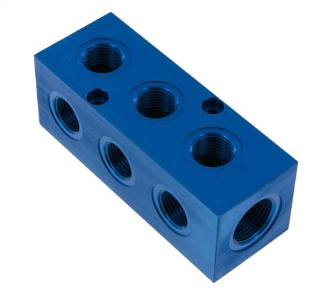 Distribution block 1 x G 3/4"-9x G 1/2", aluminum