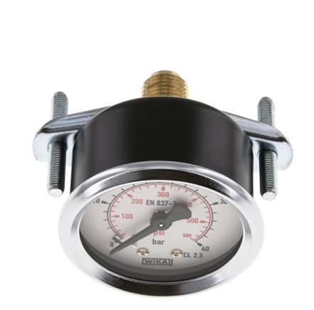 Built-in pressure gauge, 3-sided front ring, 50mm, 0 - 40 bar