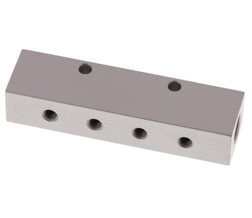 Distribution strip 2x G 1/8"-8x M 5, anodized aluminum