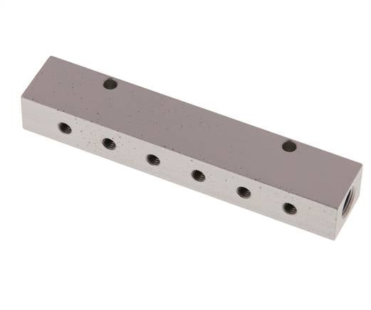 Distribution strip 2x G 1/8"-12x M 5, anodized aluminum