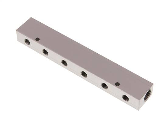 Distribution strip 2x G 3/8"-6x G 1/8", anodized aluminum