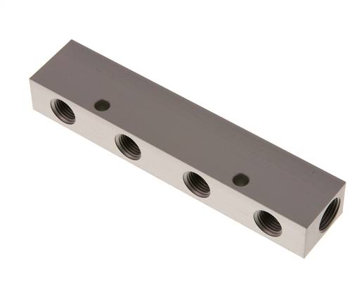 Distribution strip 2x G 3/8"-4x G 1/4", anodized aluminum