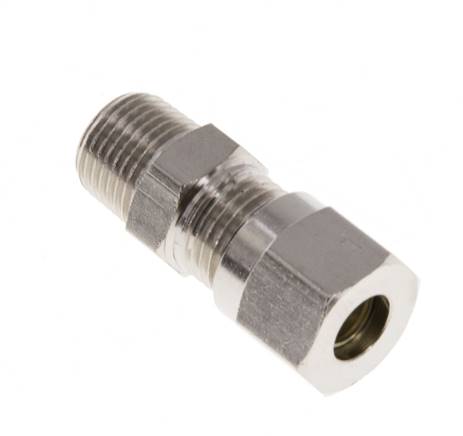 Straight cutting ring fitting. 6 LL (M10x1)-R 1/8", nickel-plated brass