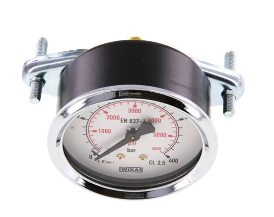 Built-in pressure gauge, 3-sided front ring, 63mm, 0 - 400 bar