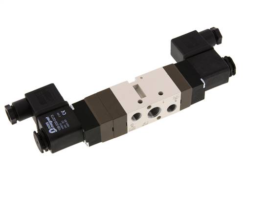 5/3-way solenoid valve, G 1/4", vented in the middle position, 12 V DC