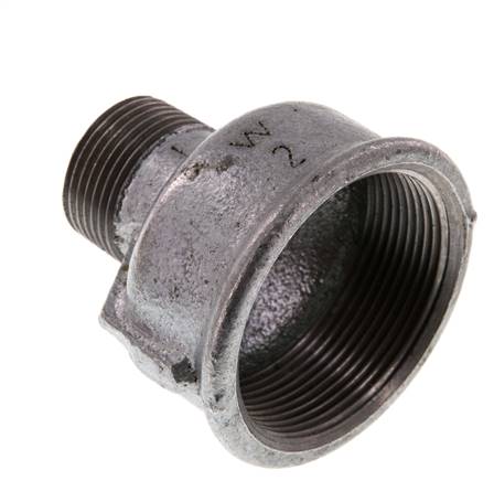 Reducing nipple R 1"(AG)-Rp 2"(IG), malleable cast iron, galvanized