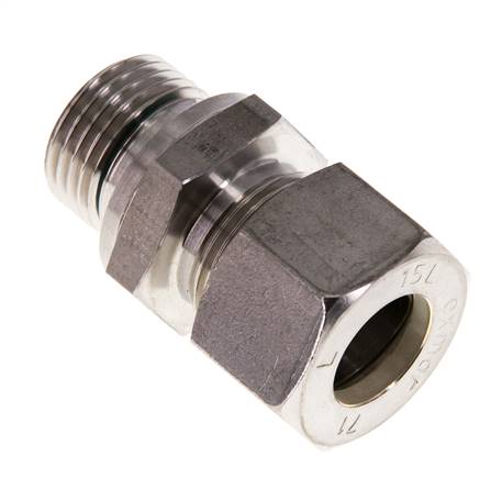 Straight cutting ring fitting. G 1/2"-15 L (M22x1.5), clamping ring 1.4571 (NC)