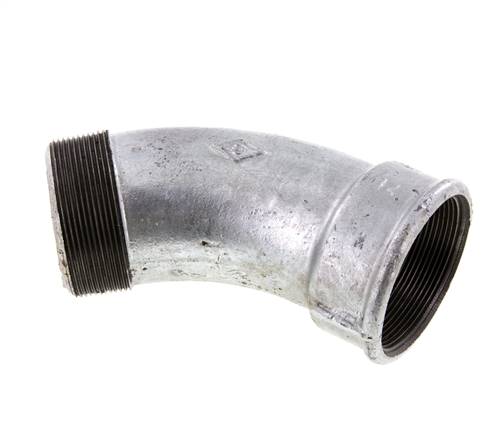 45°-Bogen Rp 2-1/2"(IG)-R 2-1/2"(AG), Temperguss verzinkt