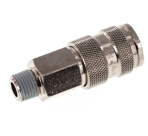 Coupling socket (NW7.2) R 1/4" (AG), hardened steel, nickel-plated / nickel-plated brass