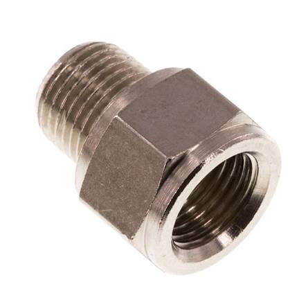 Reducing nipple R 1/8"(AG)-Rp 1/8"(IG), nickel-plated brass