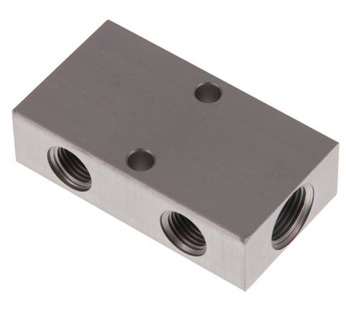 Distribution strip 2x G 3/8"-2x G 1/4", anodized aluminum