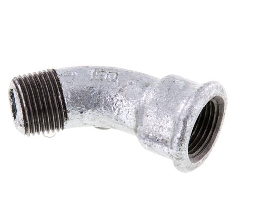 45° elbow Rp 3/8"(IG)-R 3/8"(AG), malleable cast iron, galvanized