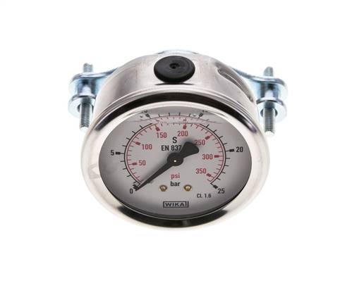 Glycerin built-in pressure gauge, 3kt front ring, 63mm, 0 - 25 bar