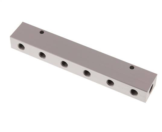 Distribution strip 2x G 1/4"-12x G 1/8", anodized aluminum
