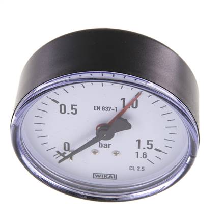 Pressure gauge horizontal, 80mm, 0 - 1.6 bar