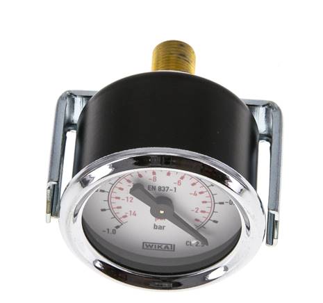 Built-in pressure gauge, 3-sided front ring, 40mm, -1 to 0 bar