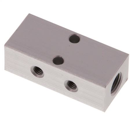 Distribution strip 2x G 1/8"-4x M 5, anodized aluminum