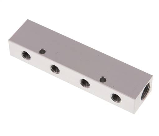 Distribution strip 2x G 3/8"-4x G 1/8", anodized aluminum
