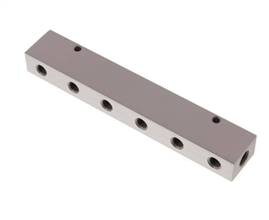 Distribution strip 2x G 1/4"-6x G 1/8", anodized aluminum