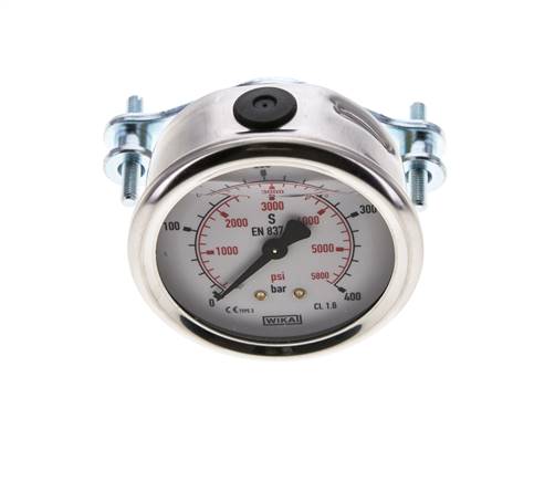 Glycerin built-in pressure gauge, 3kt front ring, 63mm, 0 - 400 bar