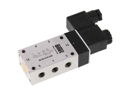 Électrovanne 5/2 voies, G 1/8", ressort pneumatique, 12 V DC, standard