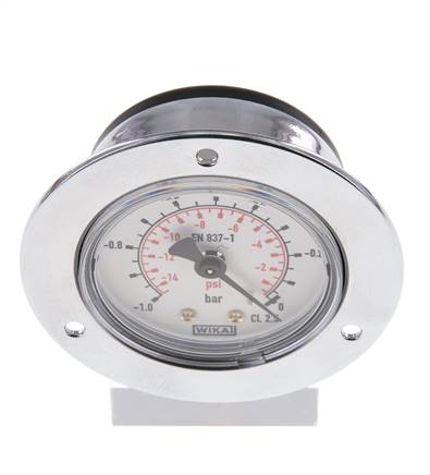 Built-in pressure gauge (CrNi/Ms), front ring, 50mm, -1 to 0 bar