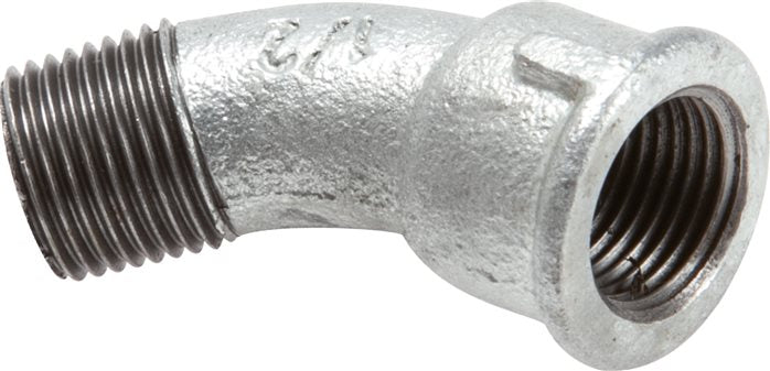 45° elbow Rp 3/8"(IG)-R 3/8"(AG), malleable cast iron, galvanized