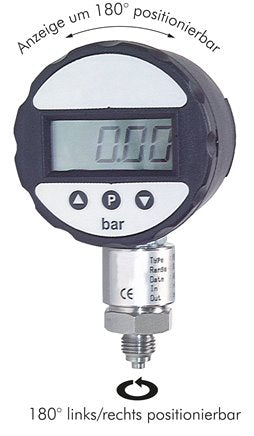 Manomètre numérique 0 - 10 bar, fonctionnement continu avec alimentation externe 24 V DC