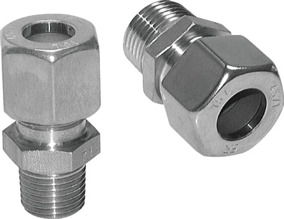 Straight cutting ring fitting. R 1/4"-10 L (M16x1.5), clamping ring 1.4571 (NC)