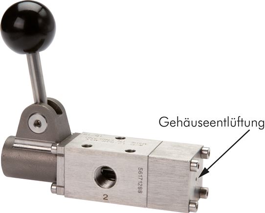 5/2-Wege-Handhebelventil, G 1/4", Federrückstellung