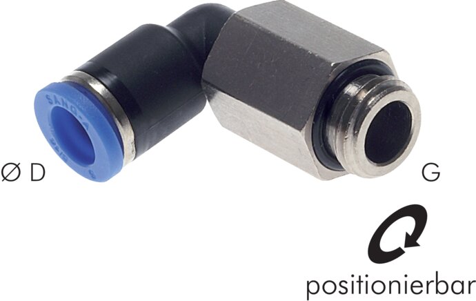 Elbow plug connection, long G 3/8"-6mm, IQS standard