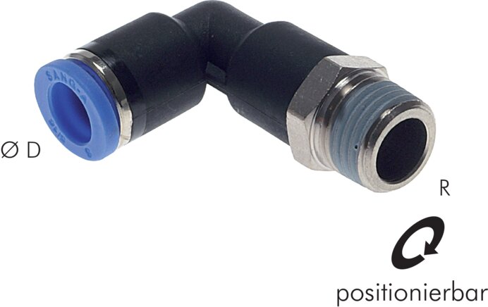 Elbow plug connection, long R 1/4"-6mm, IQS standard