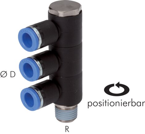 Distributeur multiple enfichable, 3 voies R 3/8"-6mm, norme IQS