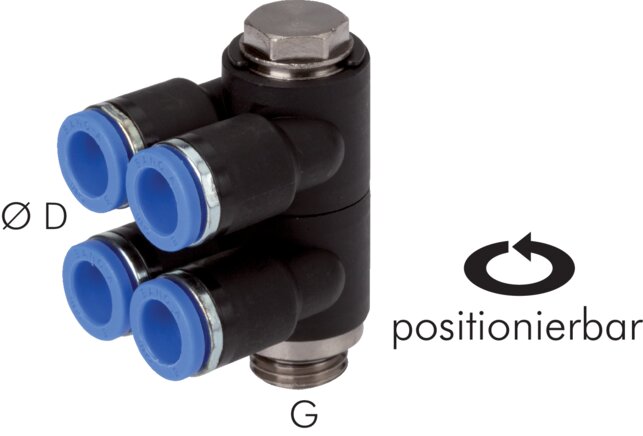 Distributeur multiple enfichable, 4 voies G 1/8"-6mm, norme IQS