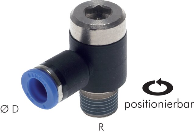 Angled plug-in connection, I-head. R 1/4"-10mm, IQS standard