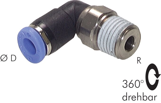 Raccord à vis coudé R 3/8"-8mm, norme IQS