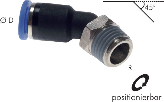 45° plug connection R 1/8"-4mm, IQS standard