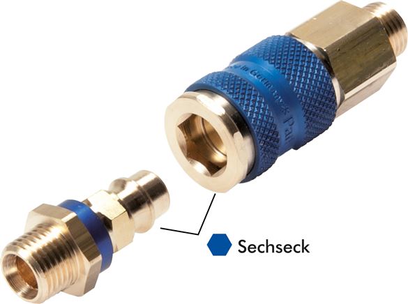 Kupplungsstecker (NW7,2) G 1/4"(IG), blau, Sechseck SW12