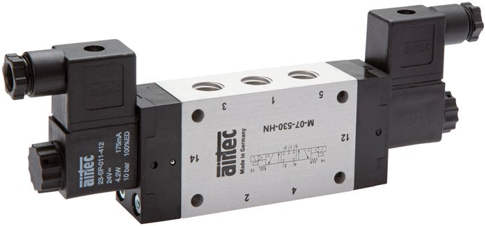 5/3-Wege Magnetventil, G 1/4", Mittelstellung entlüftet, 12 V DC