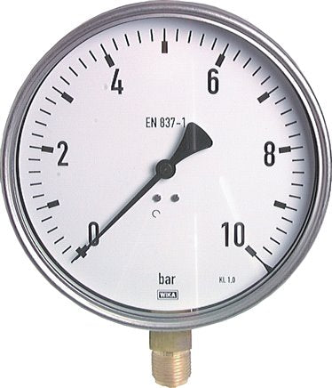 Pressure gauge vertical (CrNi/Ms), 160mm, -1 to 9 bar