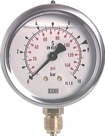 Glycerin-Manometer senkrecht (CrNi/Ms), 63mm, 0 - 1000 bar