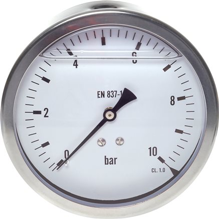 Glycerin-Manometer waagerecht (CrNi/Ms),100mm, 0 - 1,6bar