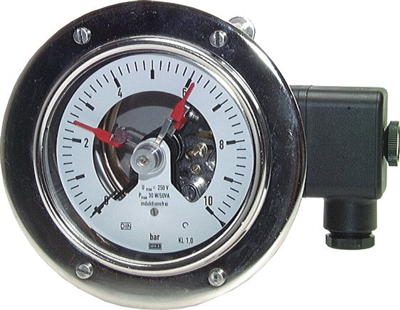 Contact pressure gauge (CrNi/Ms), horizontal, 100mm, 0 - 16 bar