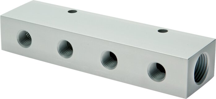 Distribution strip 2x G 1/2"-4x G 1/4", anodized aluminum