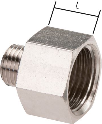 Reducing nipple G 1/2"(AG)-G 3/4"(IT), nickel-plated brass