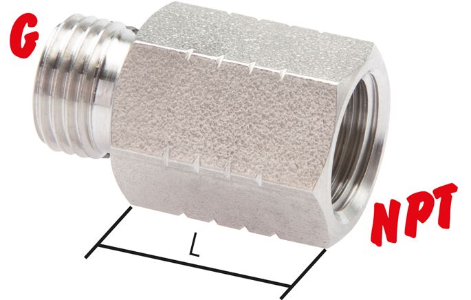 Reducing nipple G 1/8"(AG)-NPT 1/8"(IT), 1.4571