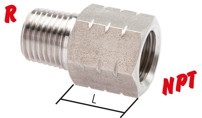 Mamelon réducteur R 1/8"(AG)-NPT 1/8"(IT), 1.4571